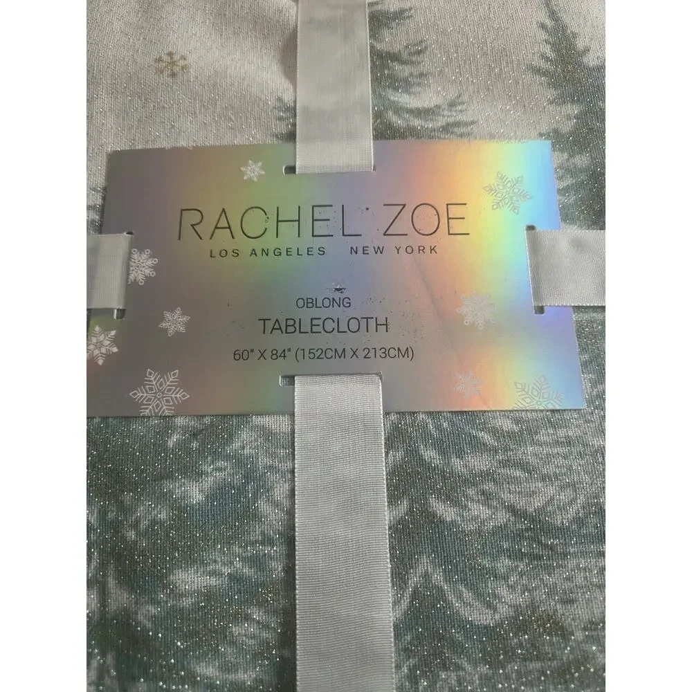Rachel Zoe Christmas Trees Gold Snowy Forest Snowflakes 60x84 Tablecloth Holiday